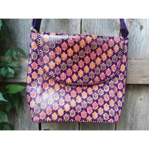 NWT Leather Bag Hand Painted Crossbody Purple Flap Top Purse